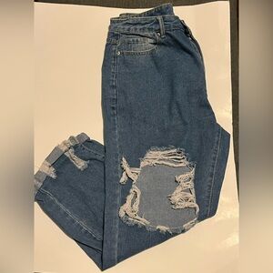 SHEIN Relaxed Blue Distressed Jeans Size OXL Curvy